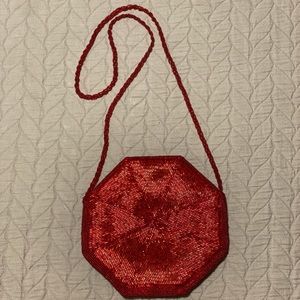 Vintage Red Beaded Octagonal Bag